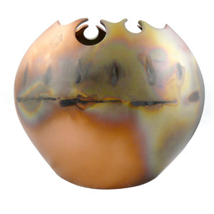 Copper Patina Elliptical Wave Vase